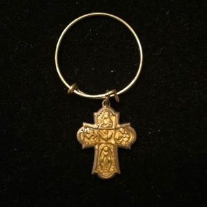 Alex and Ani adjustable charm ring, original series, cross, sterling, gold plate